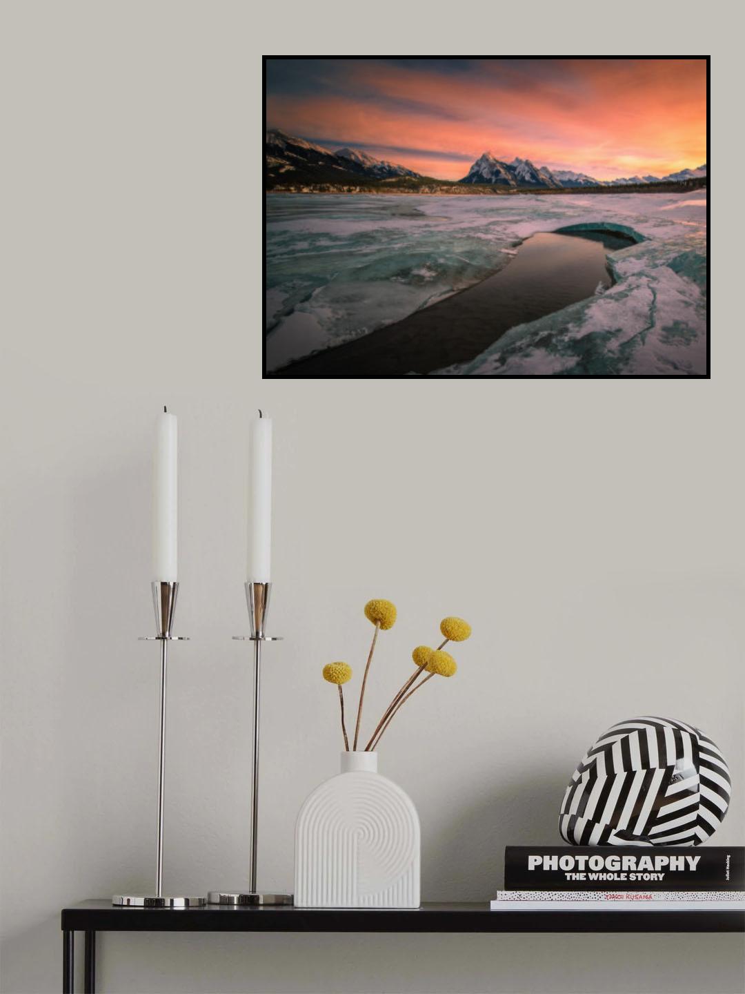 The sunset at a spring thawing lake Poster och Canvastavla