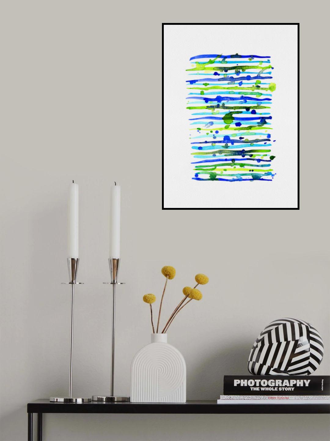 Line Splatter Blue Green Watercolor Poster och Canvastavla