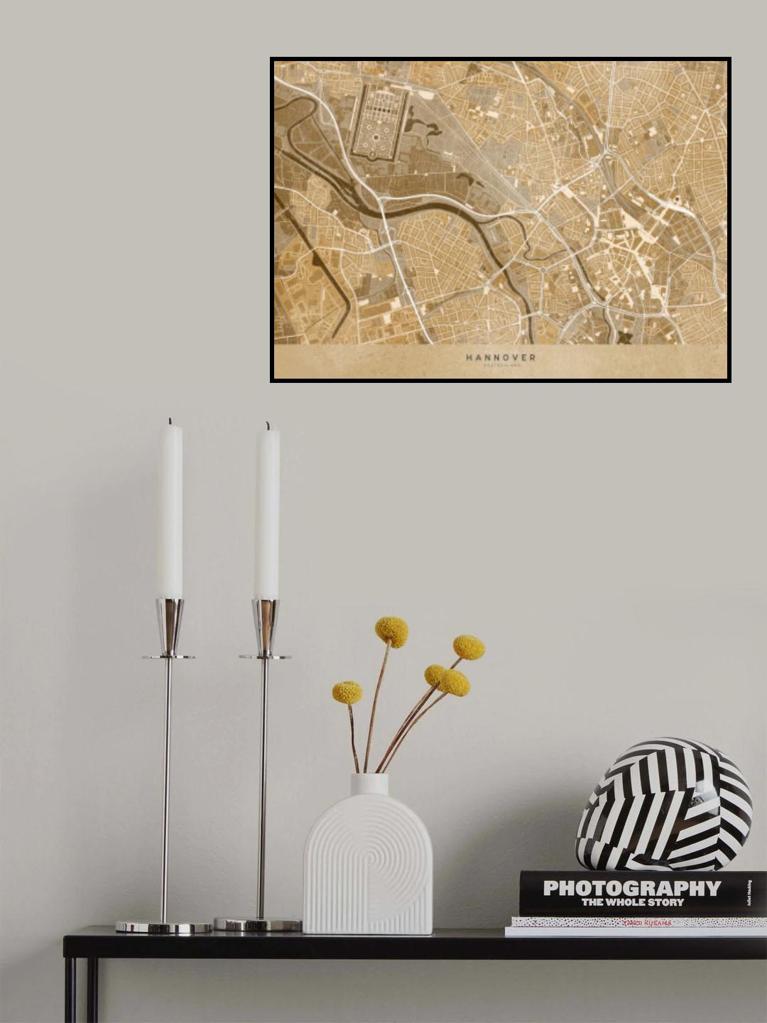 Sepia vintage map of Hannover downtown Germany Poster och Canvastavla