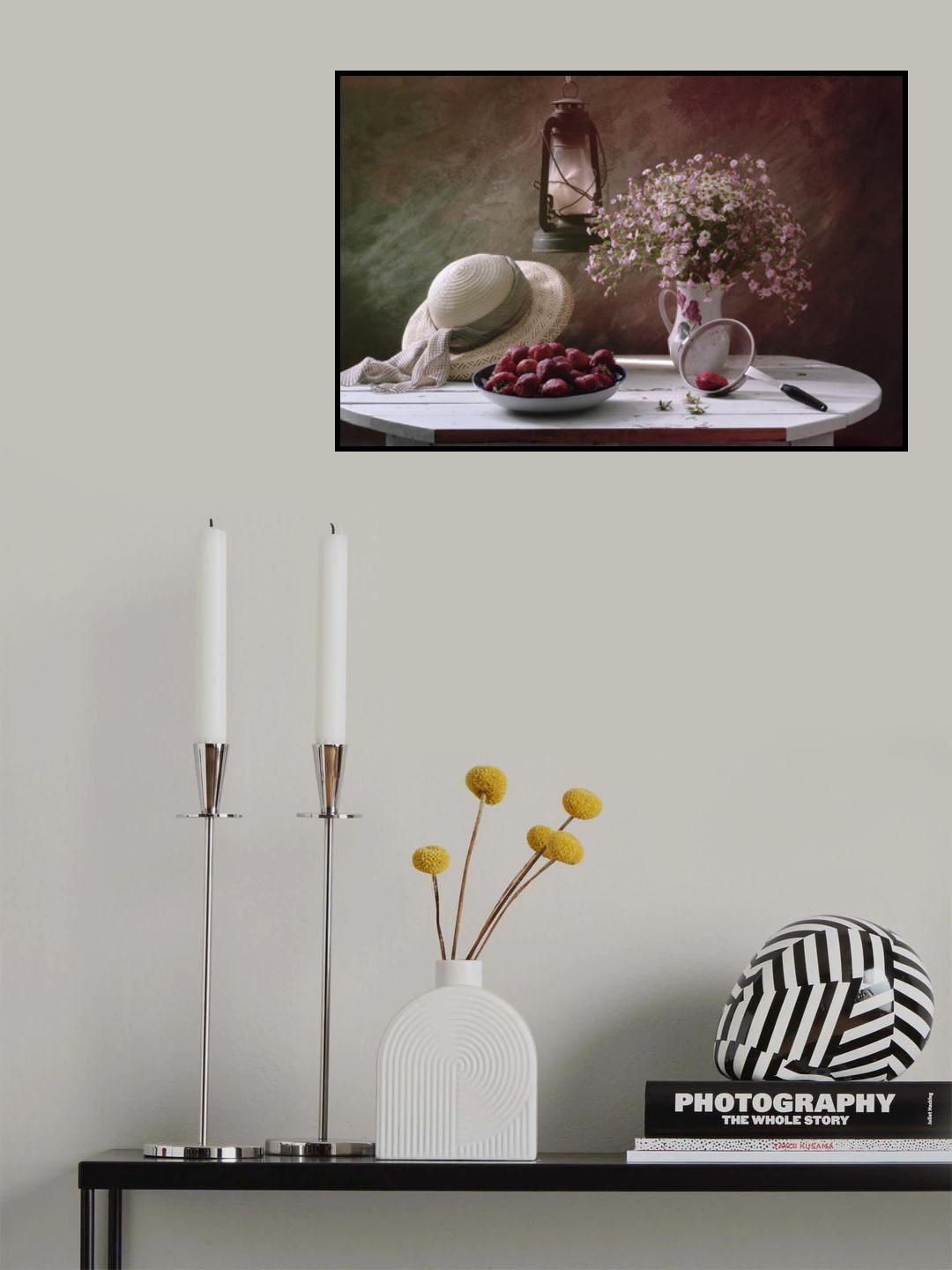 Still life with Hat and Strawberry Poster och Canvastavla