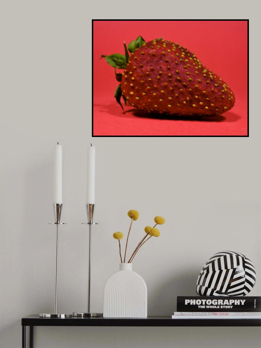 Strawberry isolated on red background Poster och Canvastavla