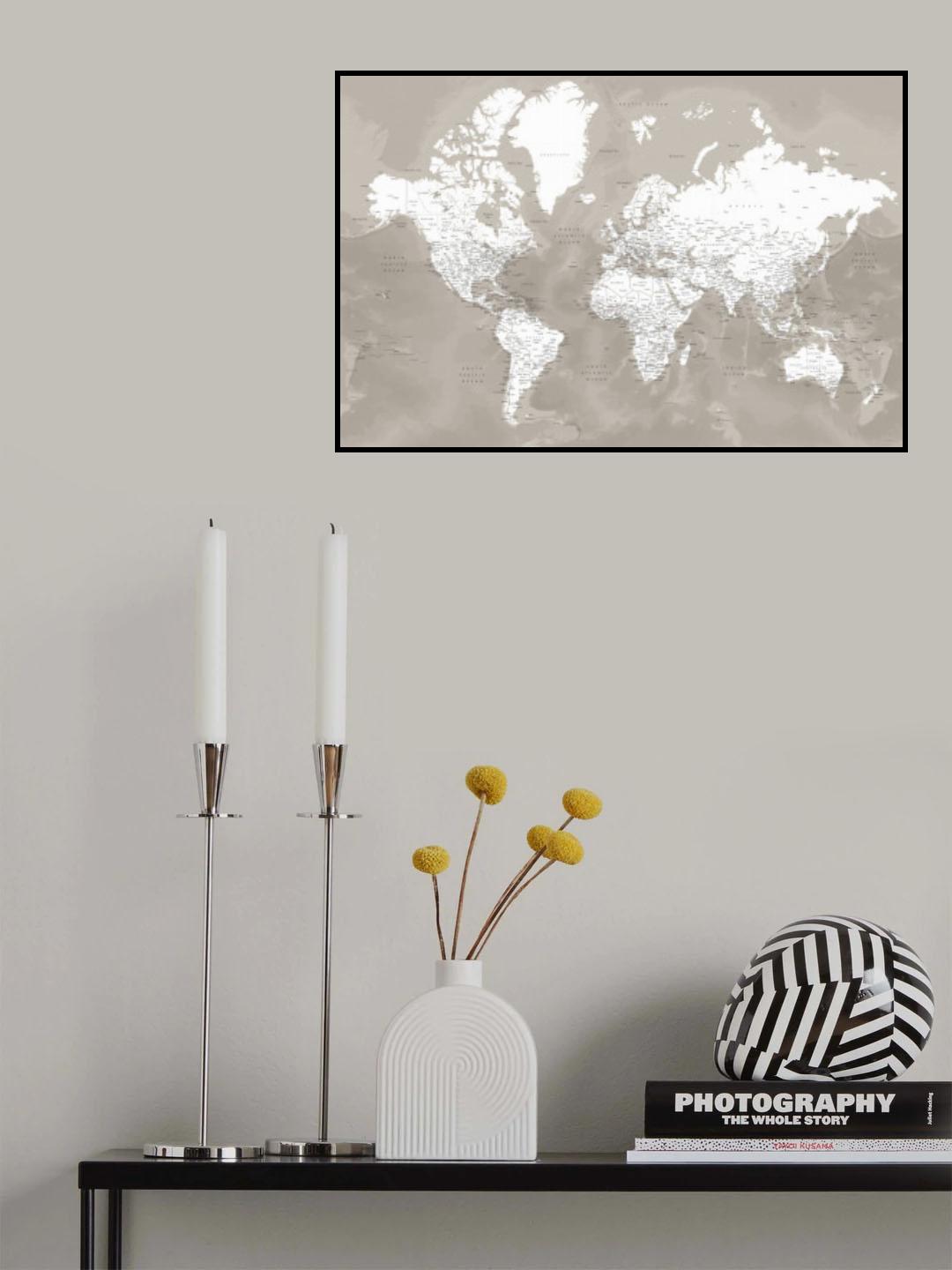 Detailed world map with cities, Orien Poster och Canvastavla