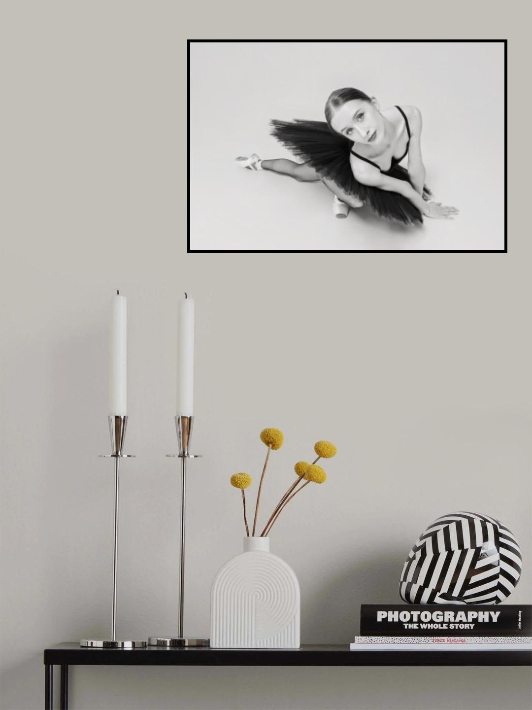 portrait of a ballerina in a black tutu lying on the floor leaning on her hands top view Poster och Canvastavla