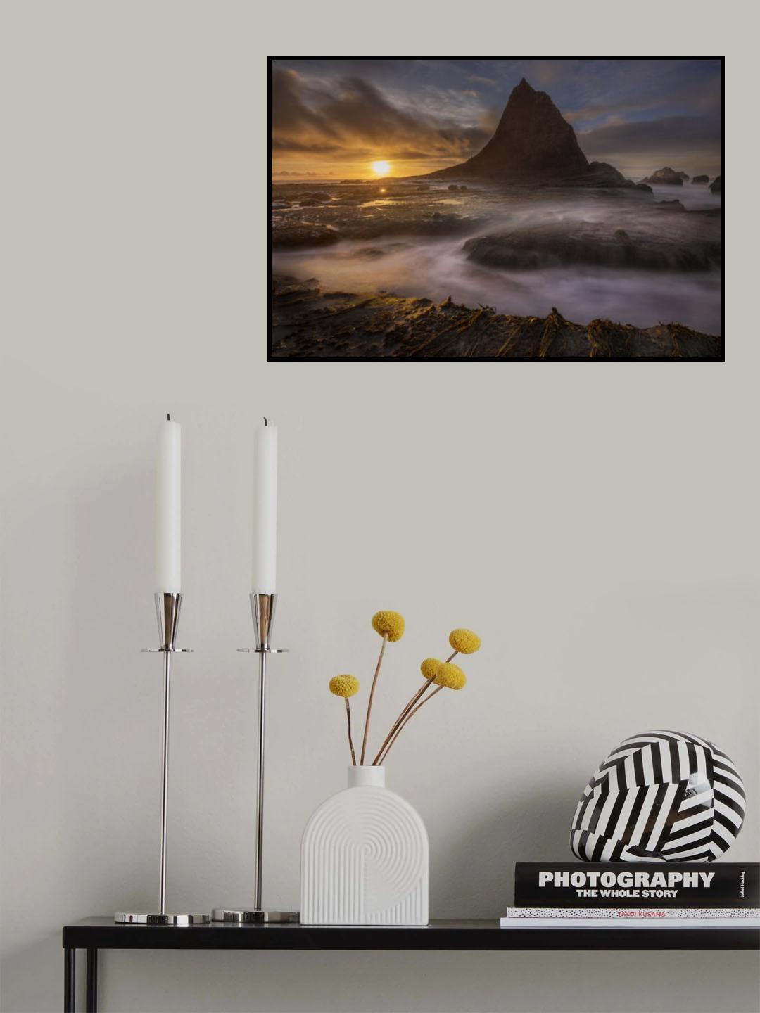 Sunset at Martin's Beach after a winter storm Poster och Canvastavla
