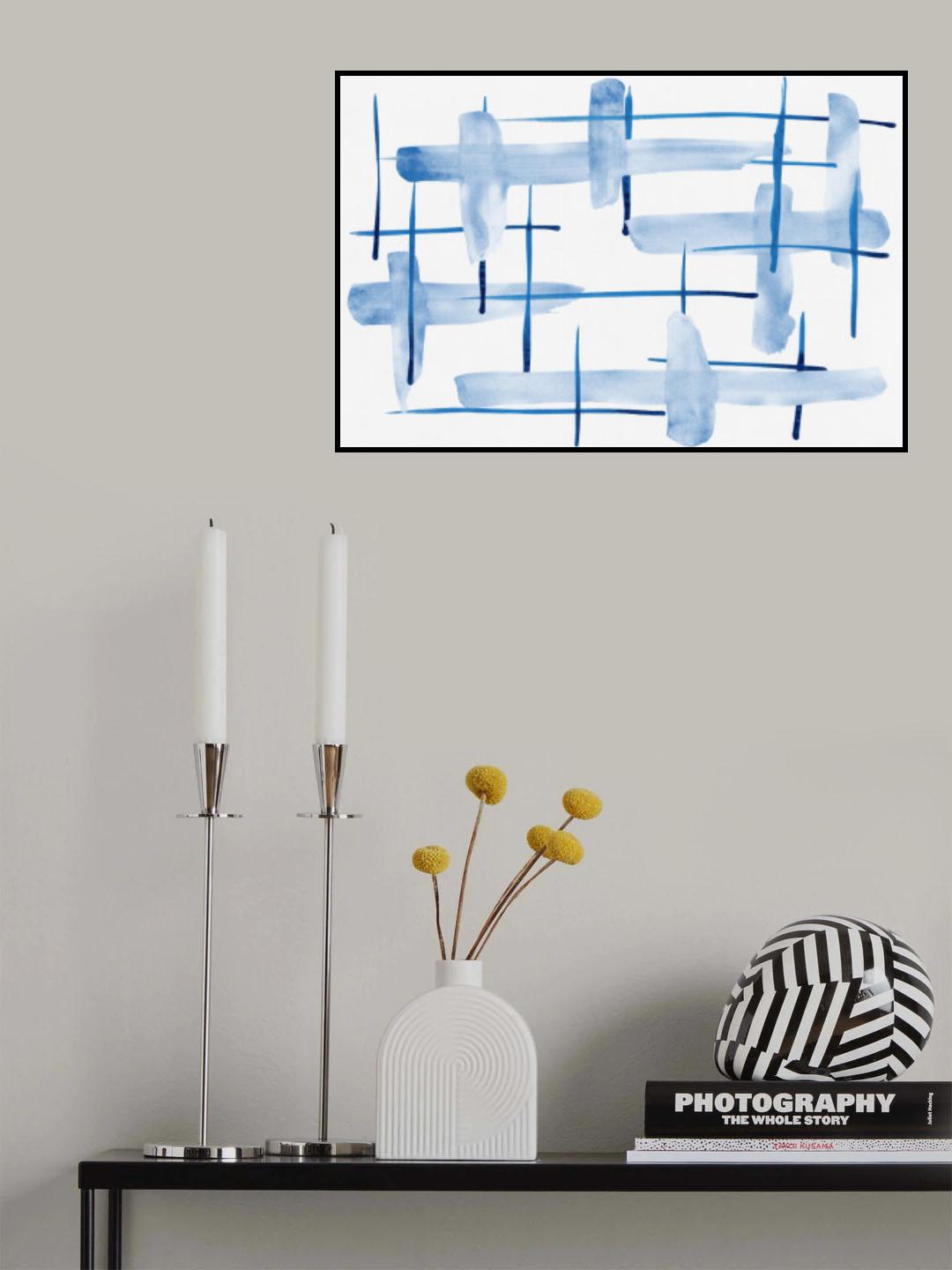 Abstract Lines Blue and White 05 Poster och Canvastavla