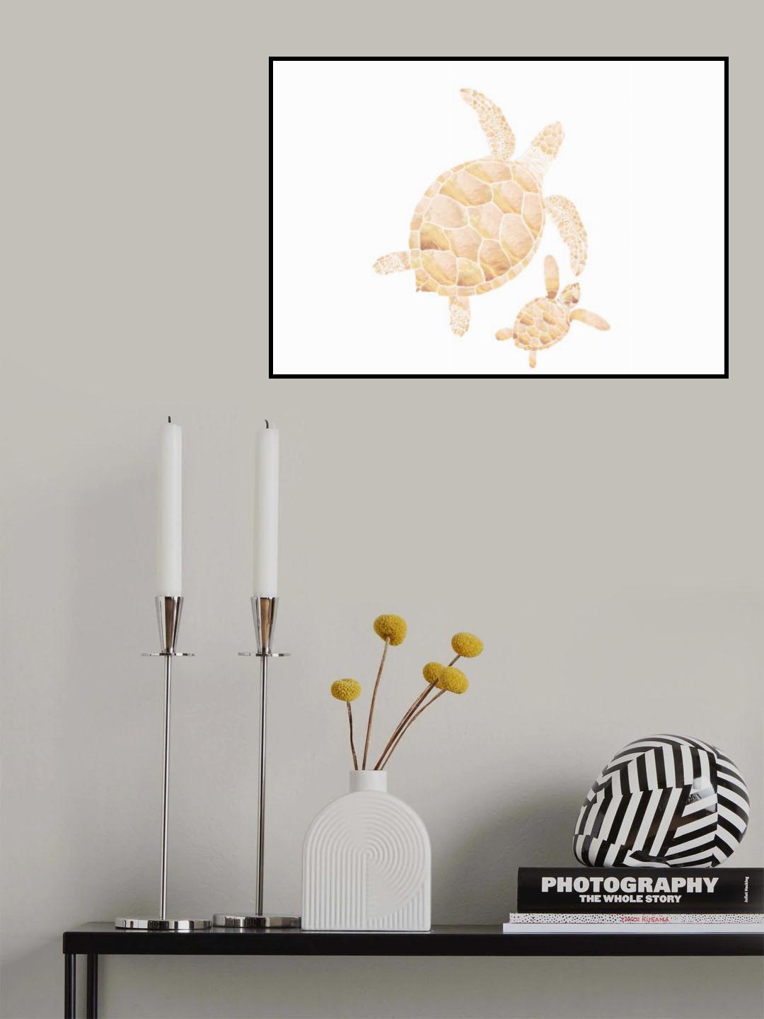Landscape gold turtles white Poster och Canvastavla