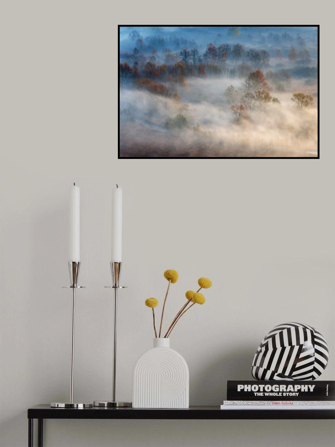 Trees in the early morning fog Poster och Canvastavla