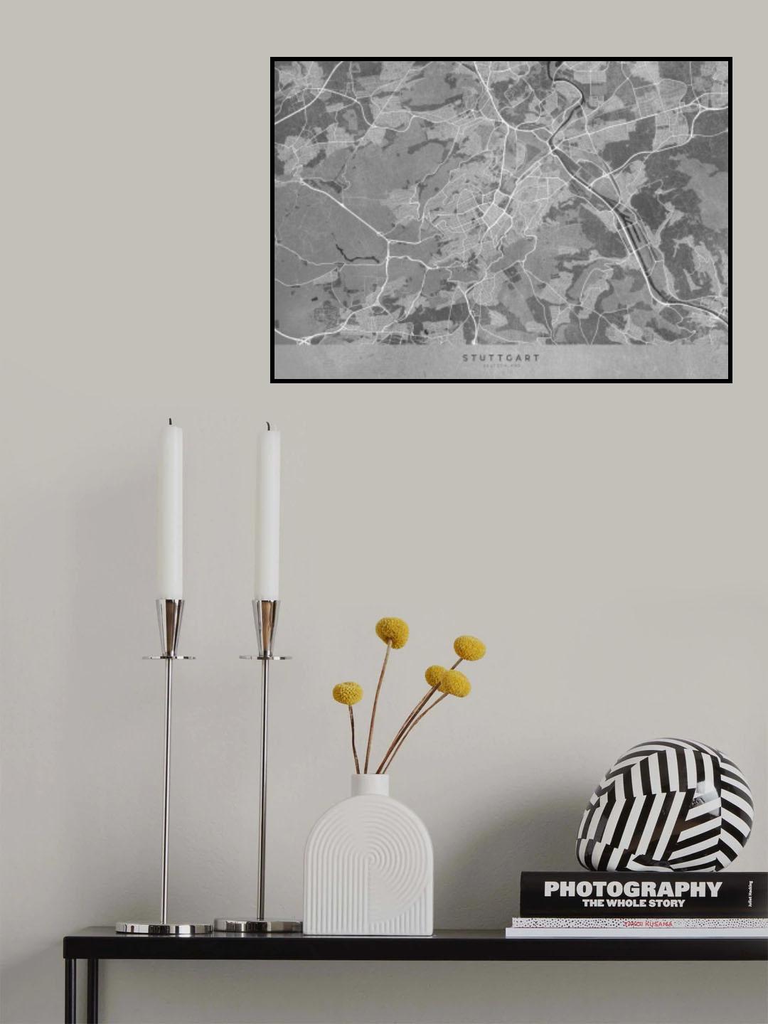 Gray vintage map of Stuttgart downtown Germany Poster och Canvastavla