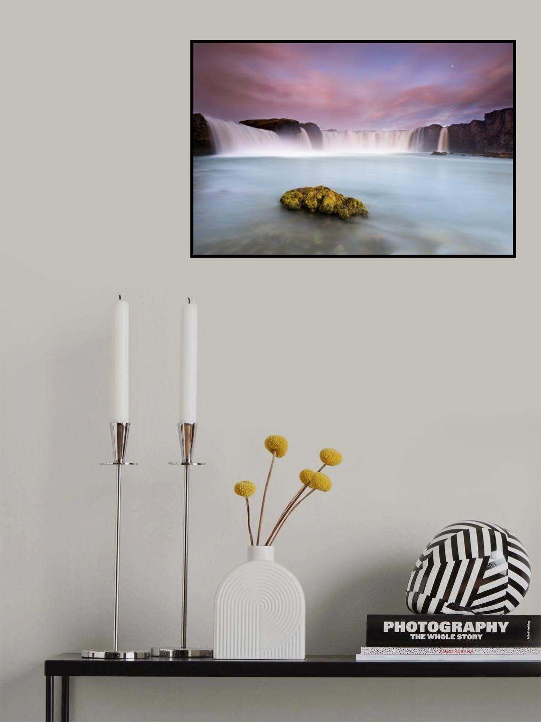 Godafoss and the moon Poster och Canvastavla