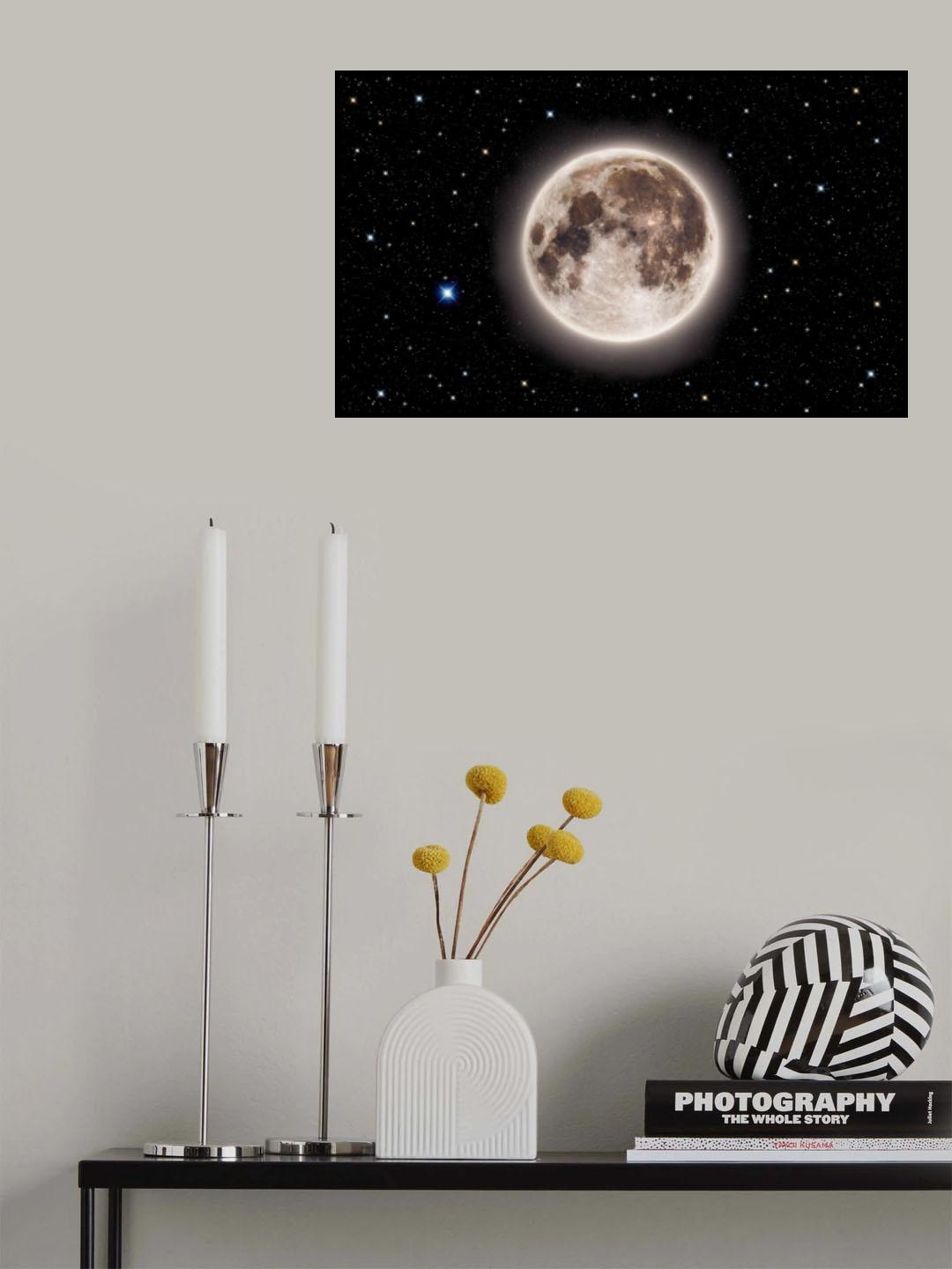 Glowing Emerald Moon With Starry Sky Poster och Canvastavla
