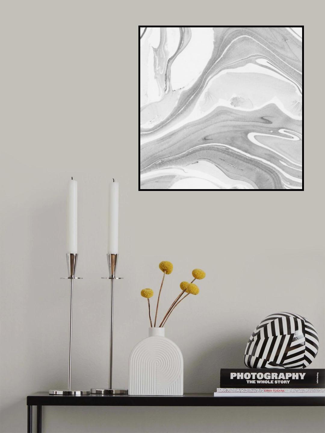 Ink Marbling Black and White 06 Poster och Canvastavla
