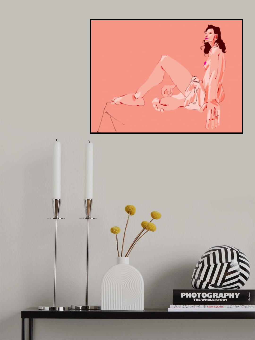 Girl Sitting Pink Poster och Canvastavla