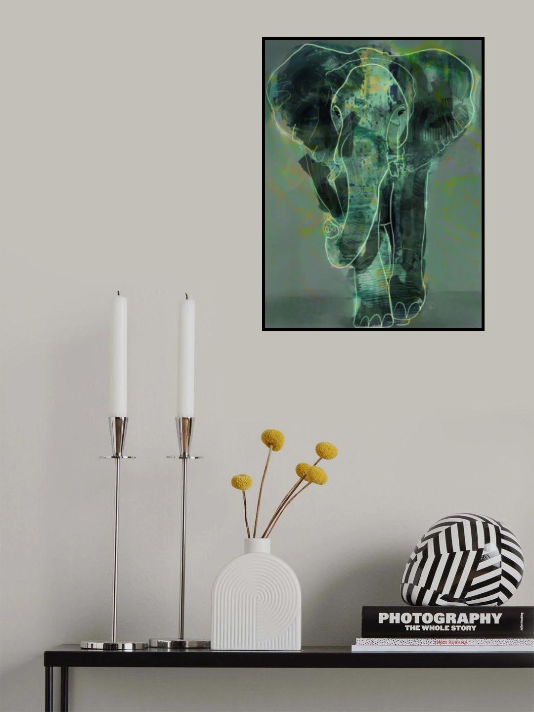 Teal Elephant Poster och Canvastavla