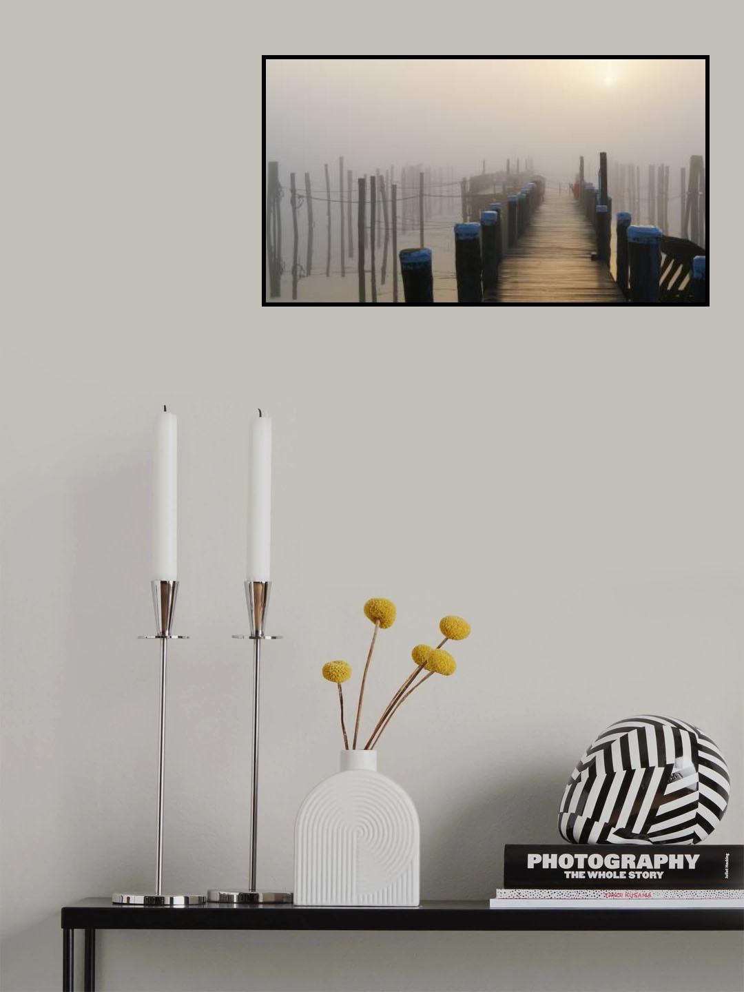 Golden fog at the lonely pier Poster och Canvastavla