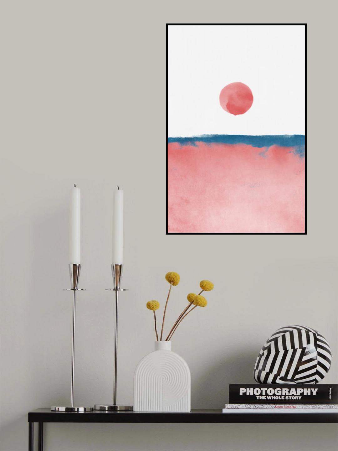 Minimal Landscape Pink and Navy Blue 02 Poster och Canvastavla