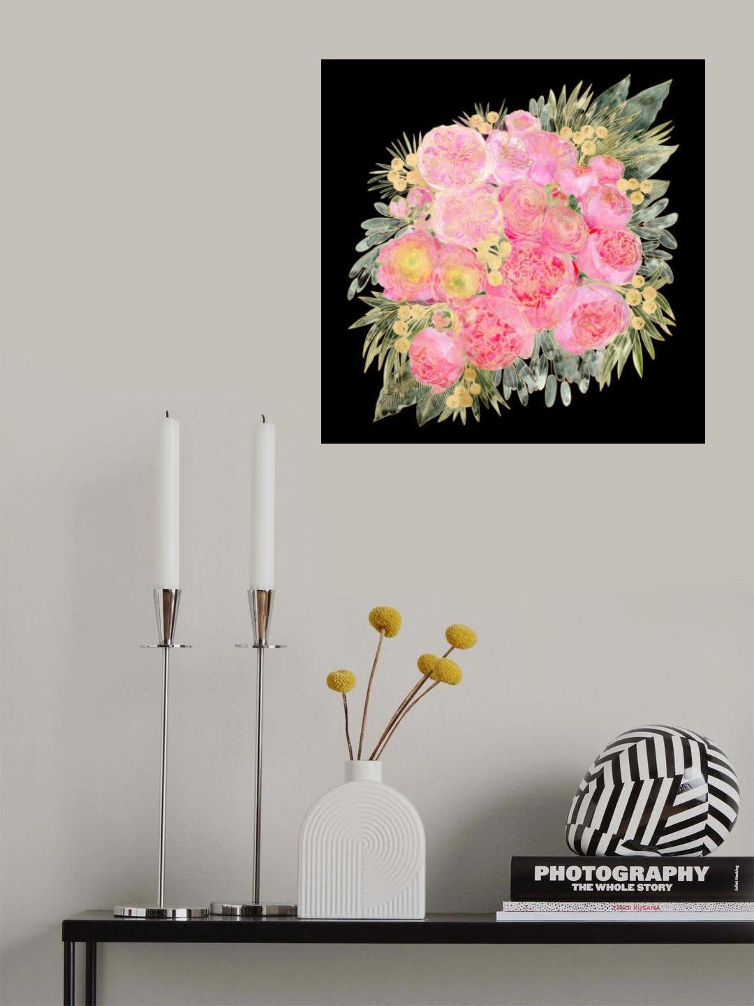 Rehka floral bouquet in light pink watercolor and black Poster och Canvastavla