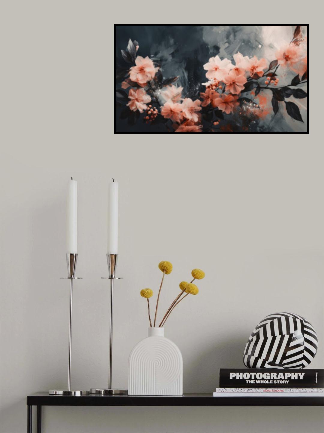 Coral Floating Blossoms Poster och Canvastavla