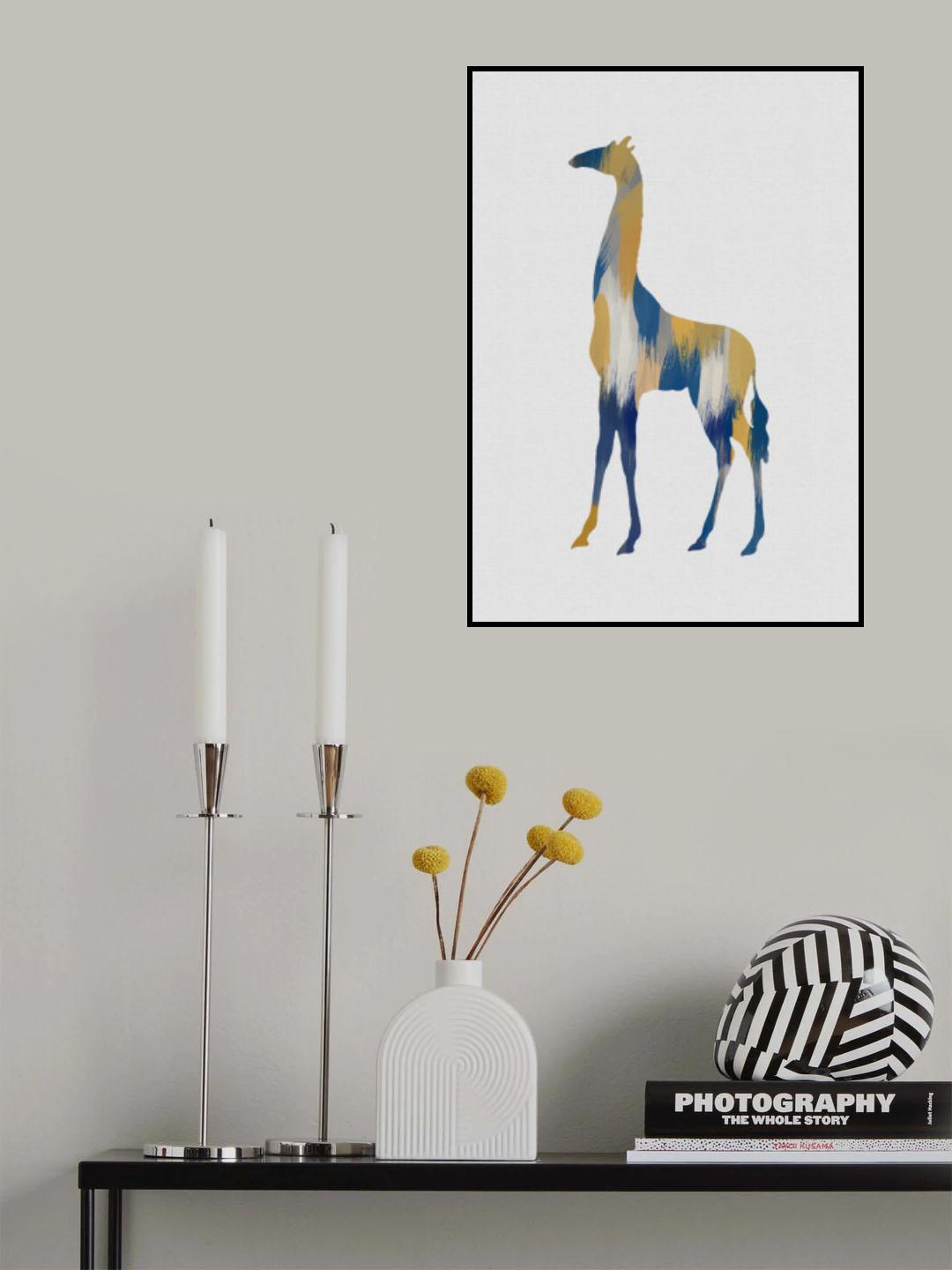 Blue & Yellow Giraffe Poster och Canvastavla