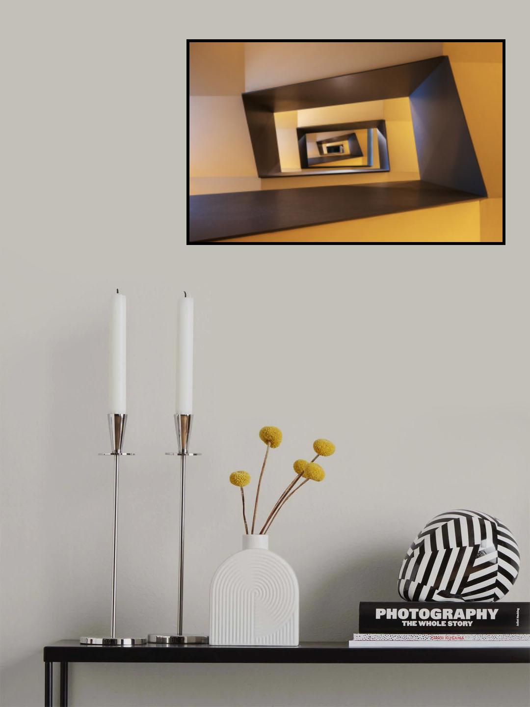Several geometric forms in shades from yellow to brown of a staircase in Frankfurt Poster och Canvastavla
