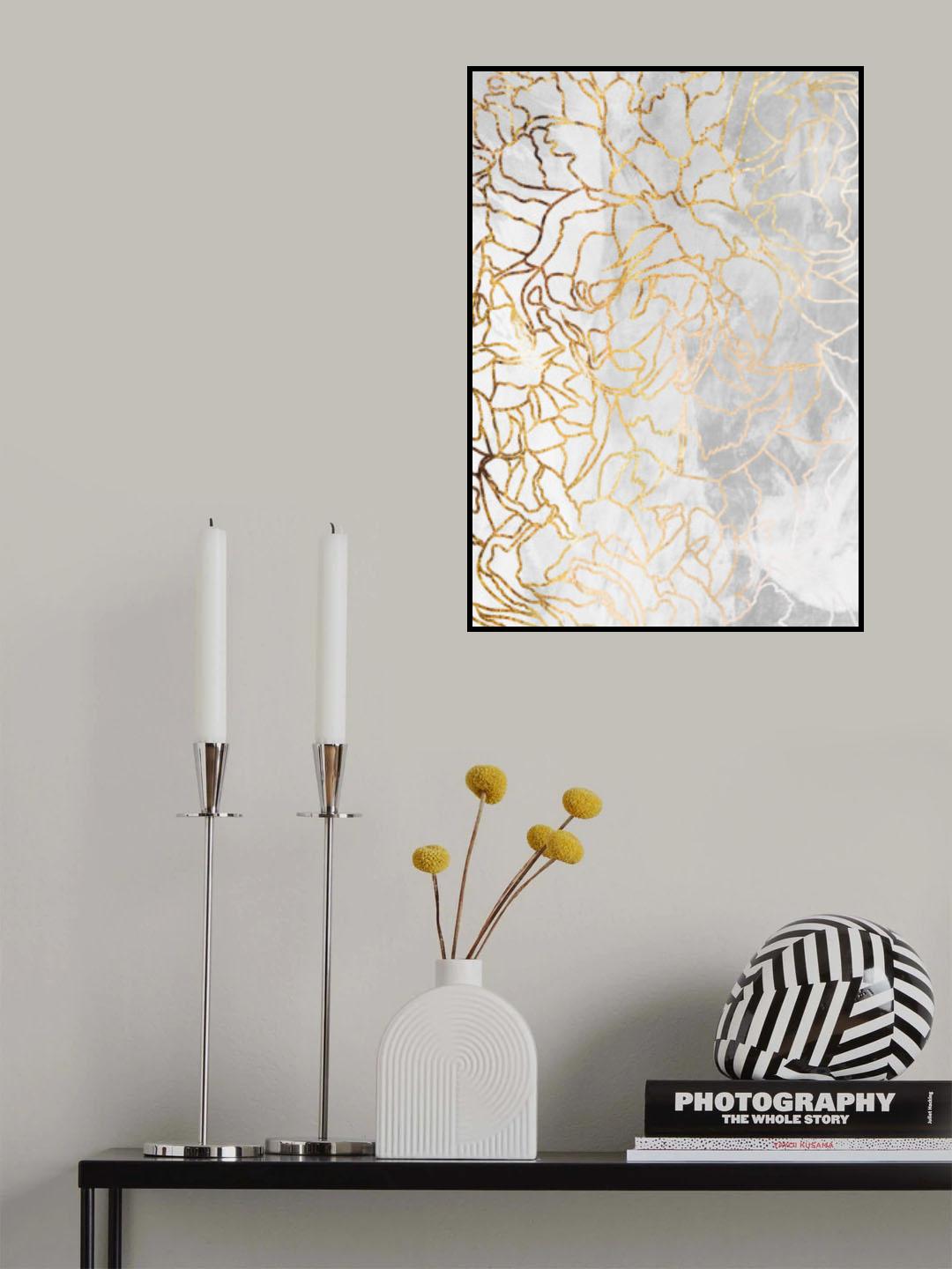 Abstract gold peonies line art concrete Poster och Canvastavla