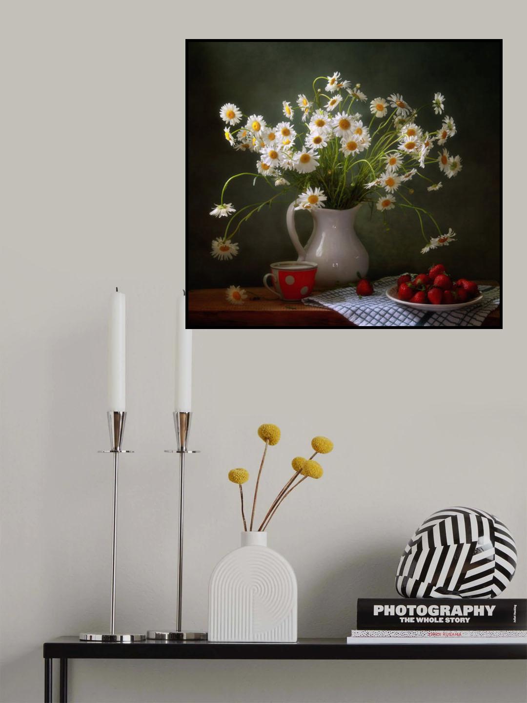 Still Life with Camomiles and Strawberries Poster och Canvastavla