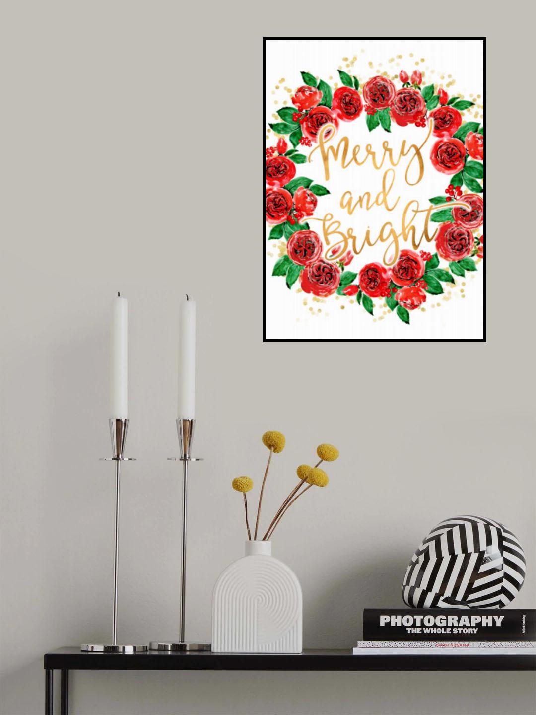 Merry and bright wreath of red English roses Poster och Canvastavla