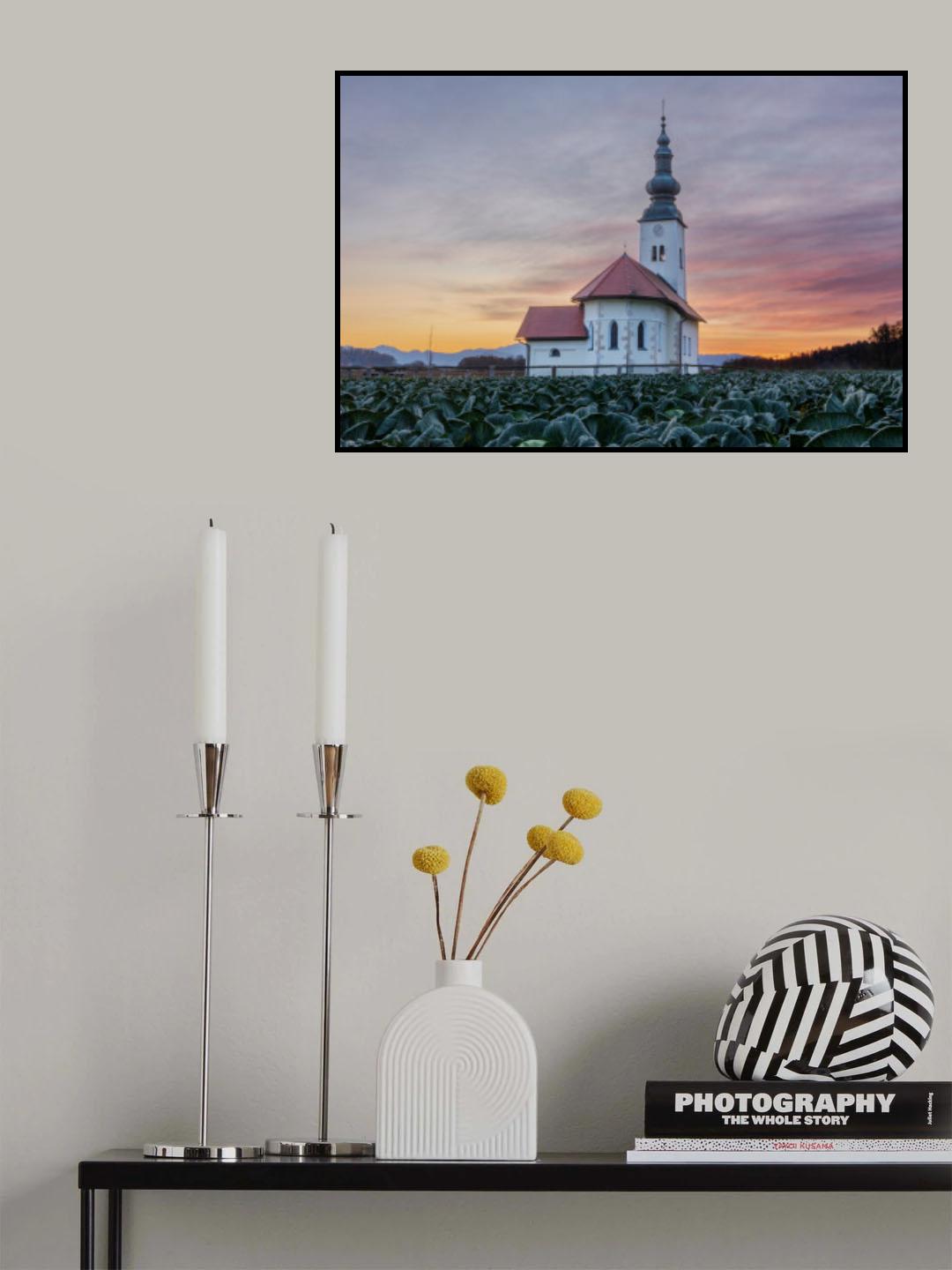 Church in magnificent sunset Poster och Canvastavla
