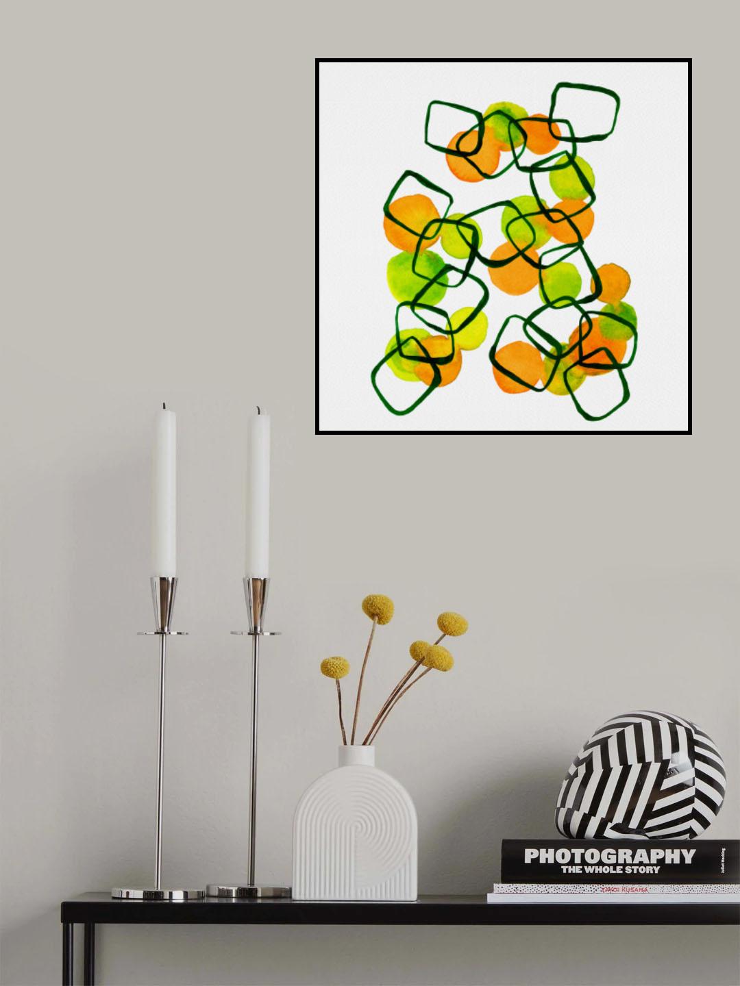 Shapes Chain Squares Orange Green Abstract Poster och Canvastavla