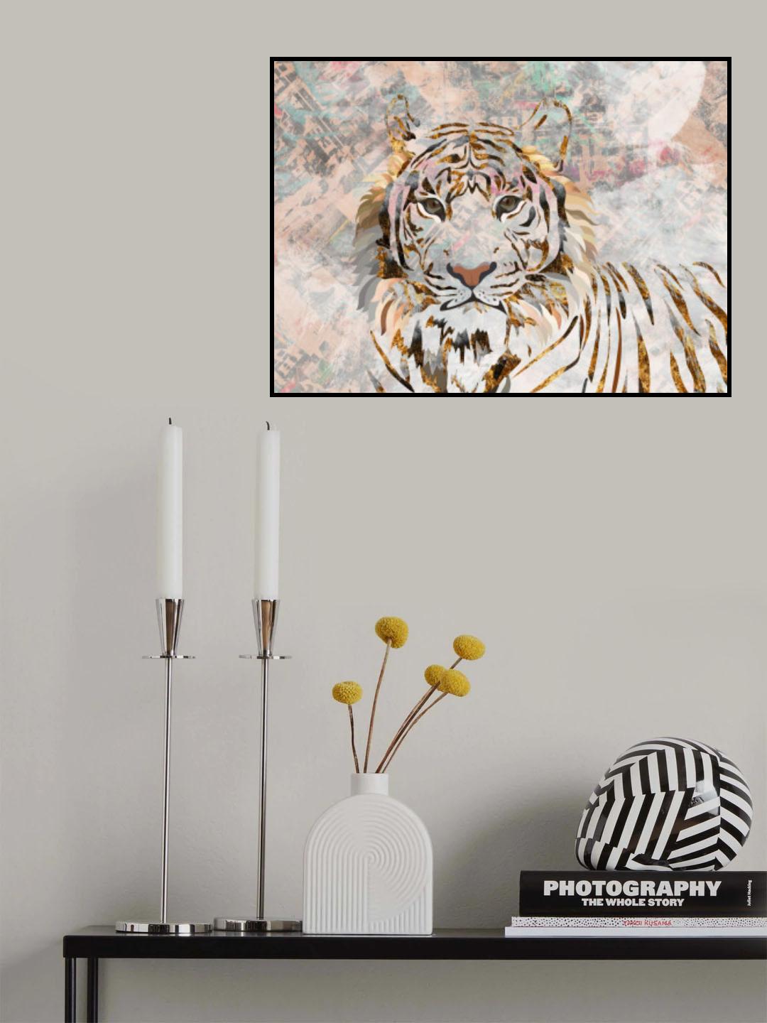 Tiger grungy gold mural Poster och Canvastavla