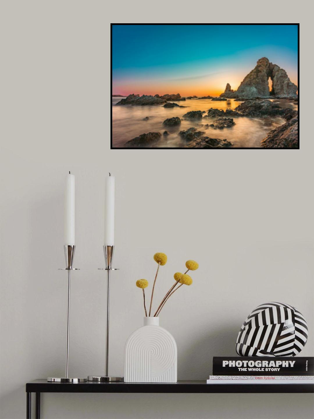 Beach Sunset Rocks Stones Poster och Canvastavla
