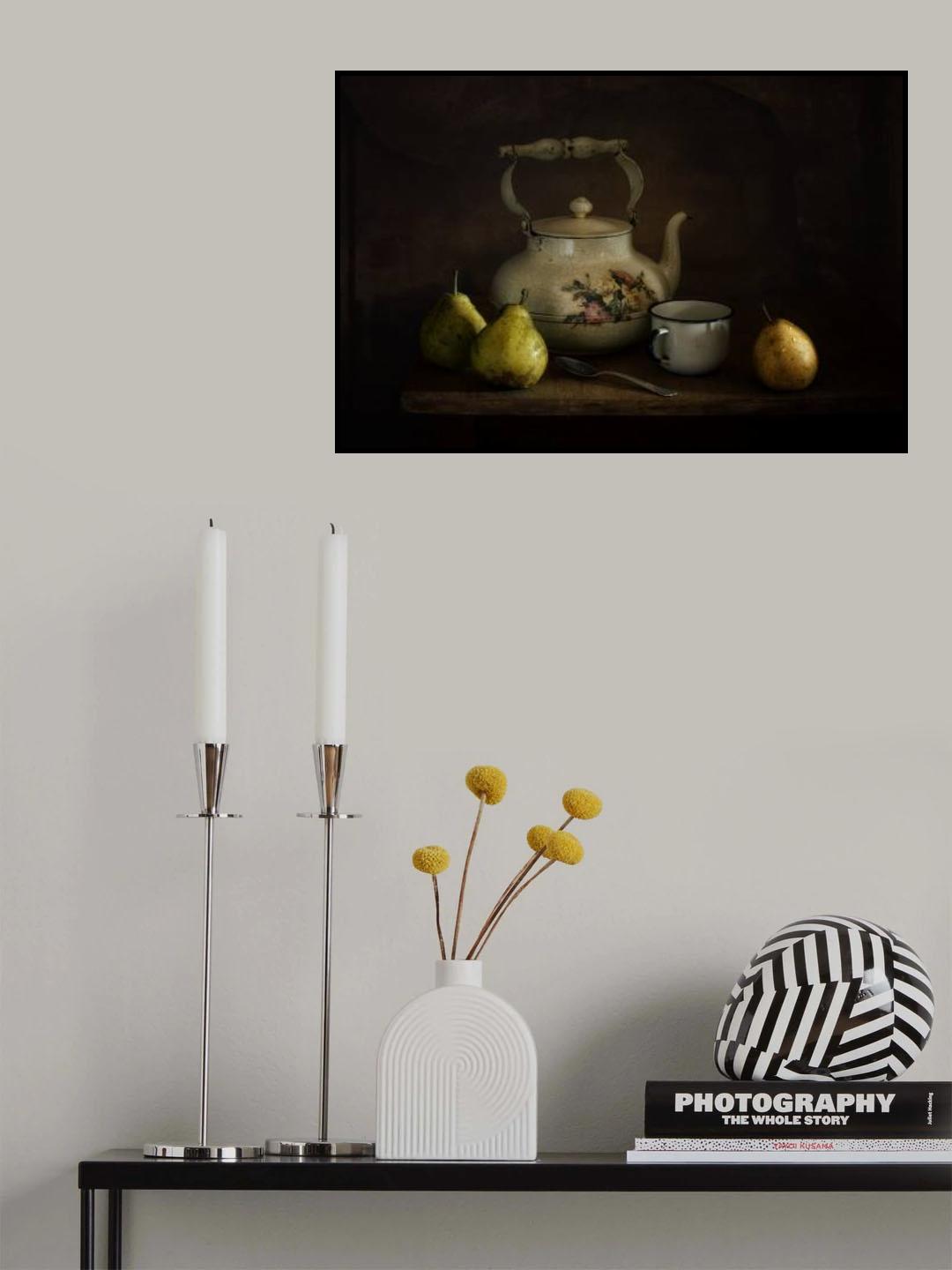 Still life with pears and a kettle. Vintage. Poster och Canvastavla