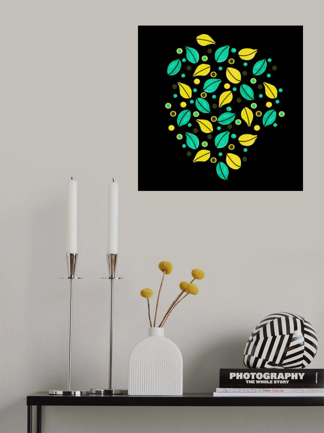 Fallen Leaves Green Yellow On Black Poster och Canvastavla