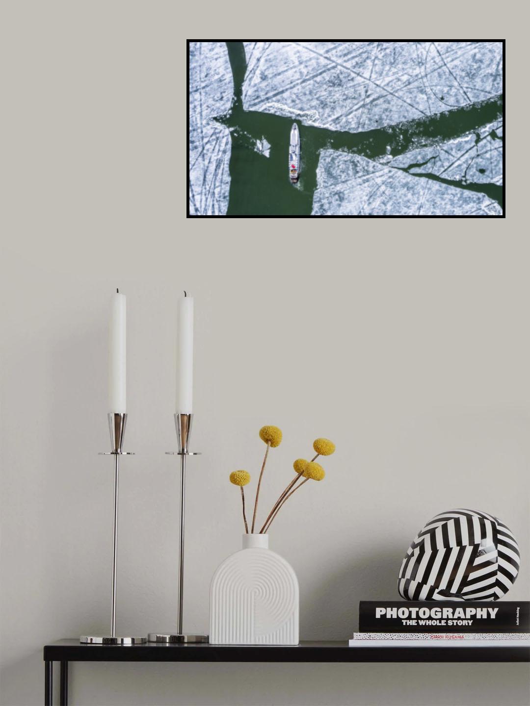 Boat on icy lake Poster och Canvastavla