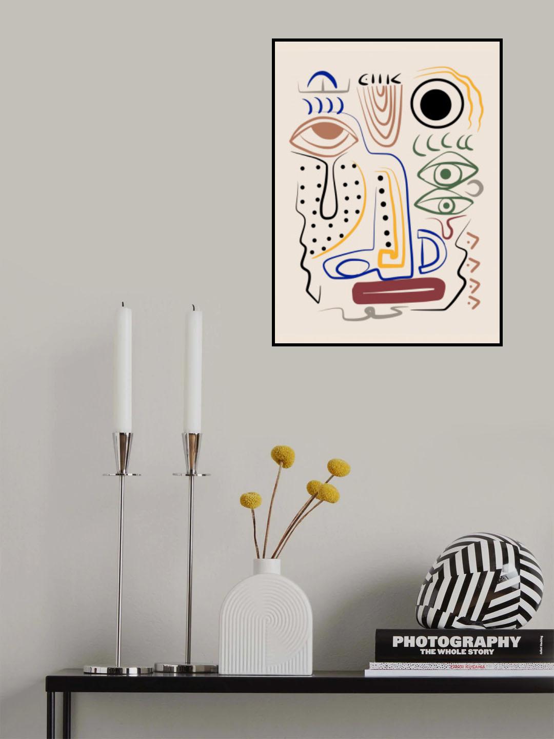 Line Art Bizarre Aboriginal Portrait Poster och Canvastavla
