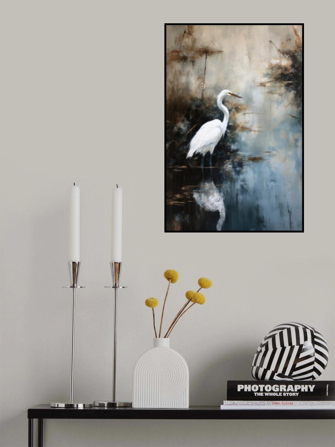 Egret in Lake Poster och Canvastavla