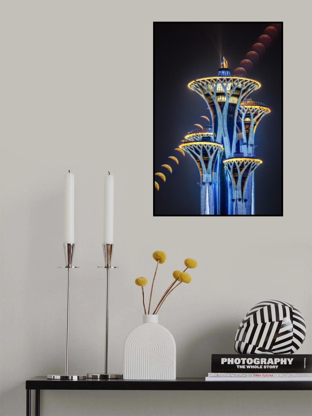Total Lunar Eclipse and Beijing Olympic Tower Poster och Canvastavla