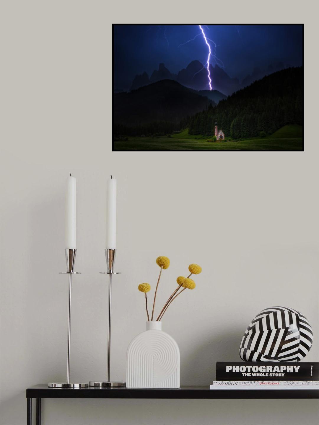 Lightning over Val di Funes Dolomites Poster och Canvastavla