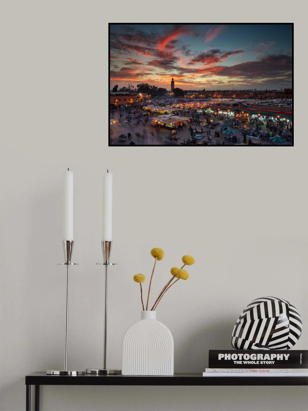 Sunset over Jemaa Le Fnaa Square in Marrakech, Morocco Poster och Canvastavla