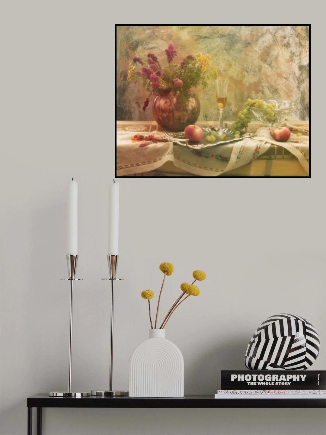 Still Life with Vine and Flowers Poster och Canvastavla