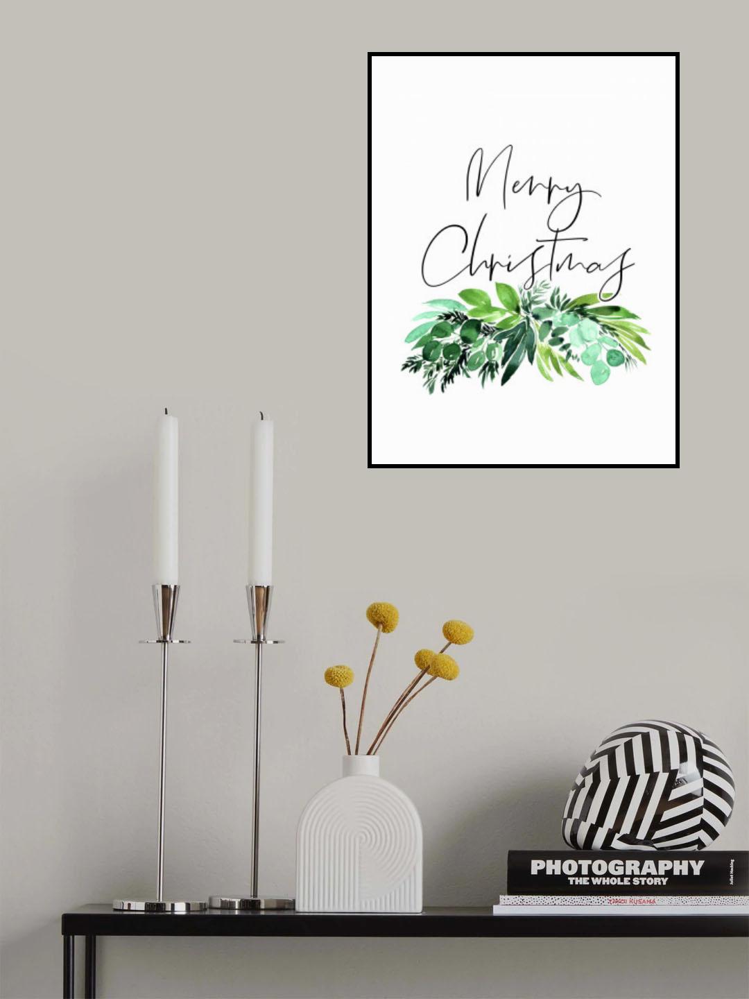 Watercolor greenery Merry Christmas Poster och Canvastavla
