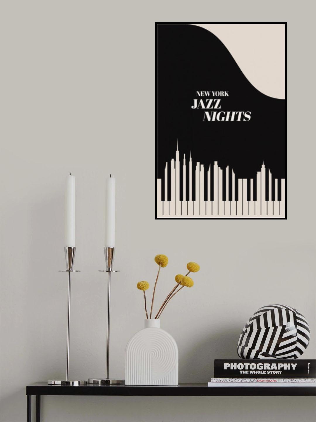 Jazz Nights Nyc Black Poster och Canvastavla