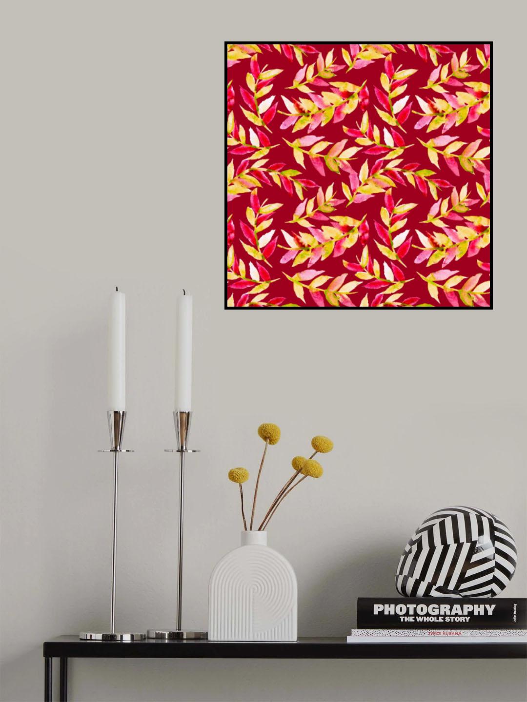 Yellow Red On Red Leaves Curved Poster och Canvastavla