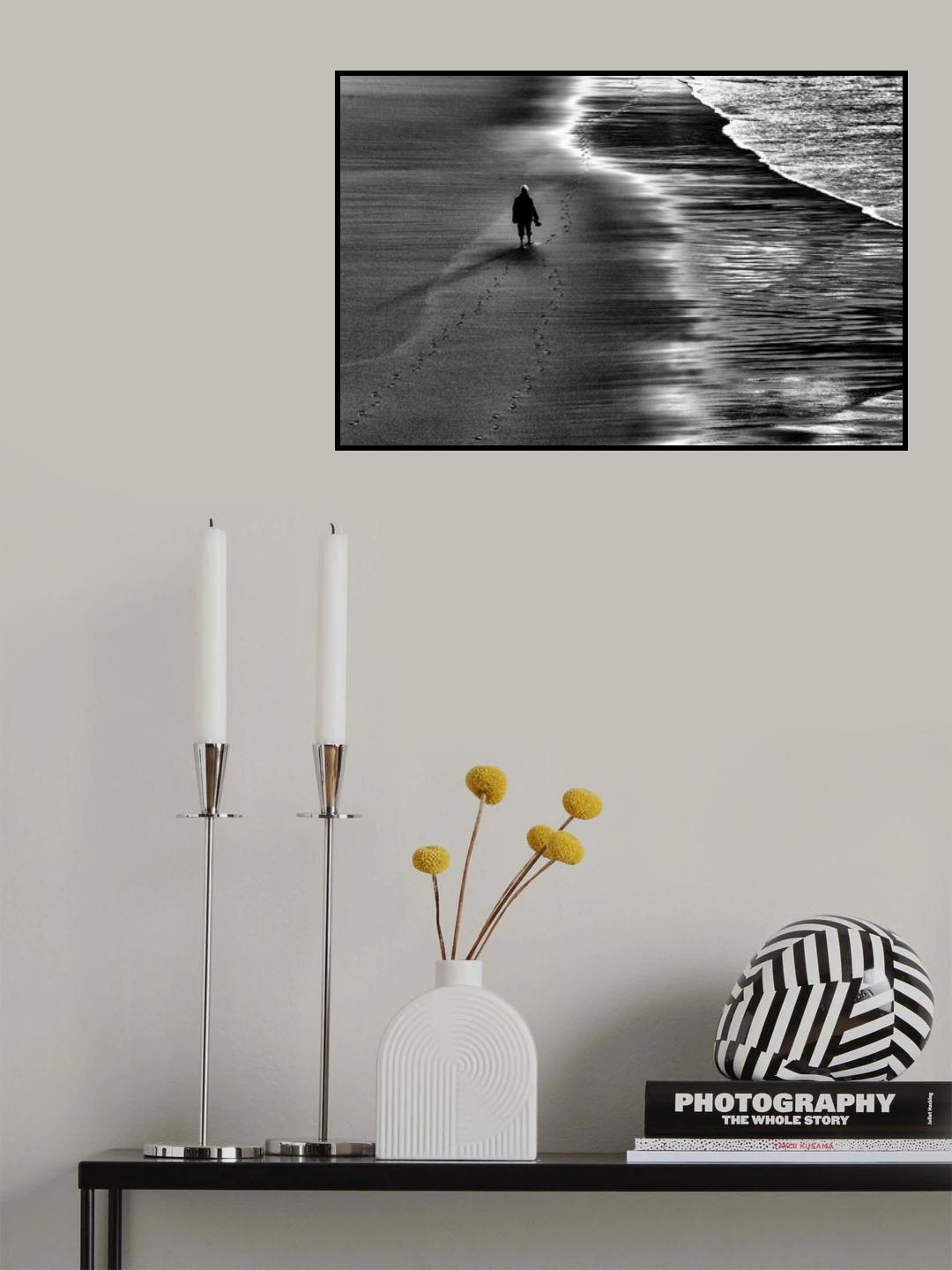 Between sand and water, lonely woman Poster och Canvastavla