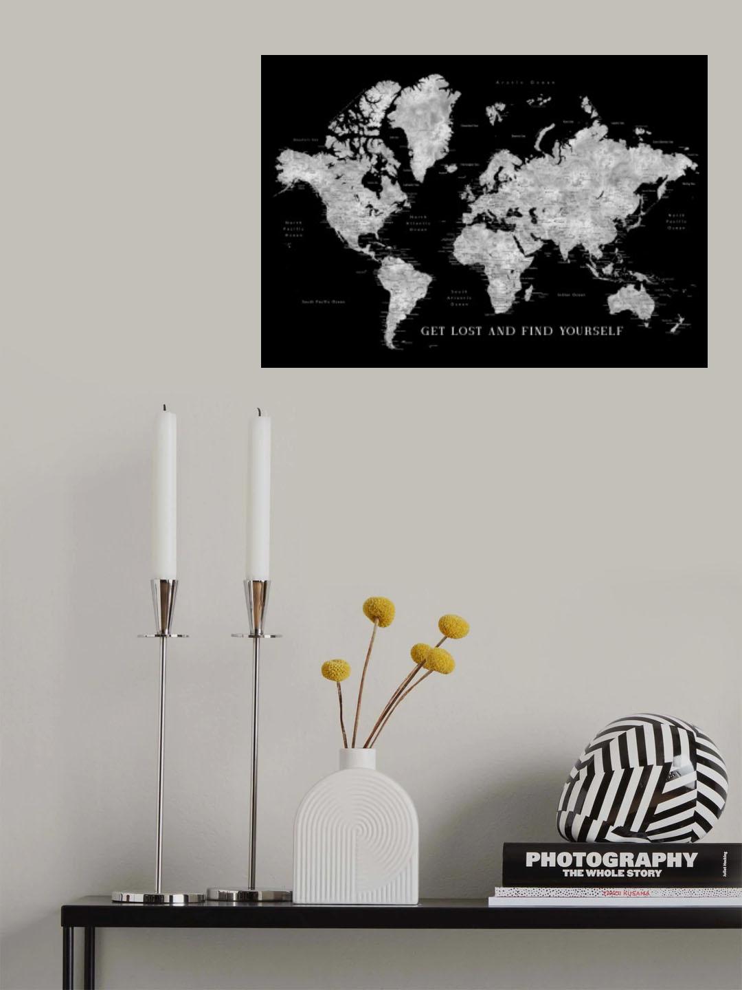 Baibah world map with cities, get lost Poster och Canvastavla