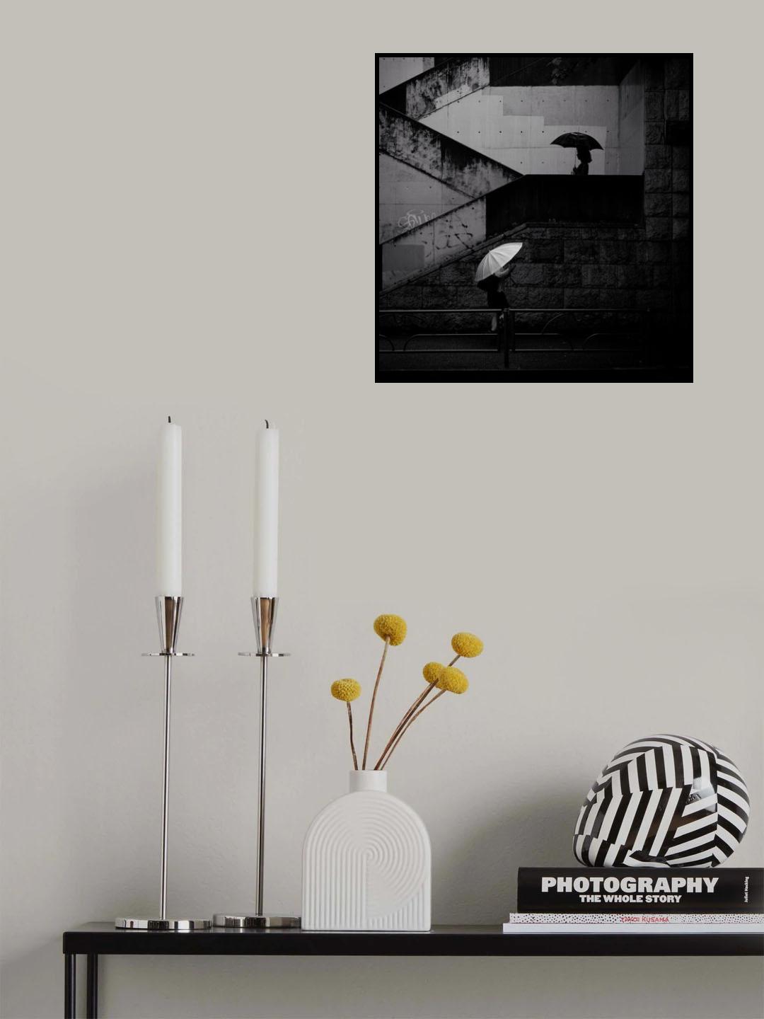 A black umbrella and a white umbrella Poster och Canvastavla