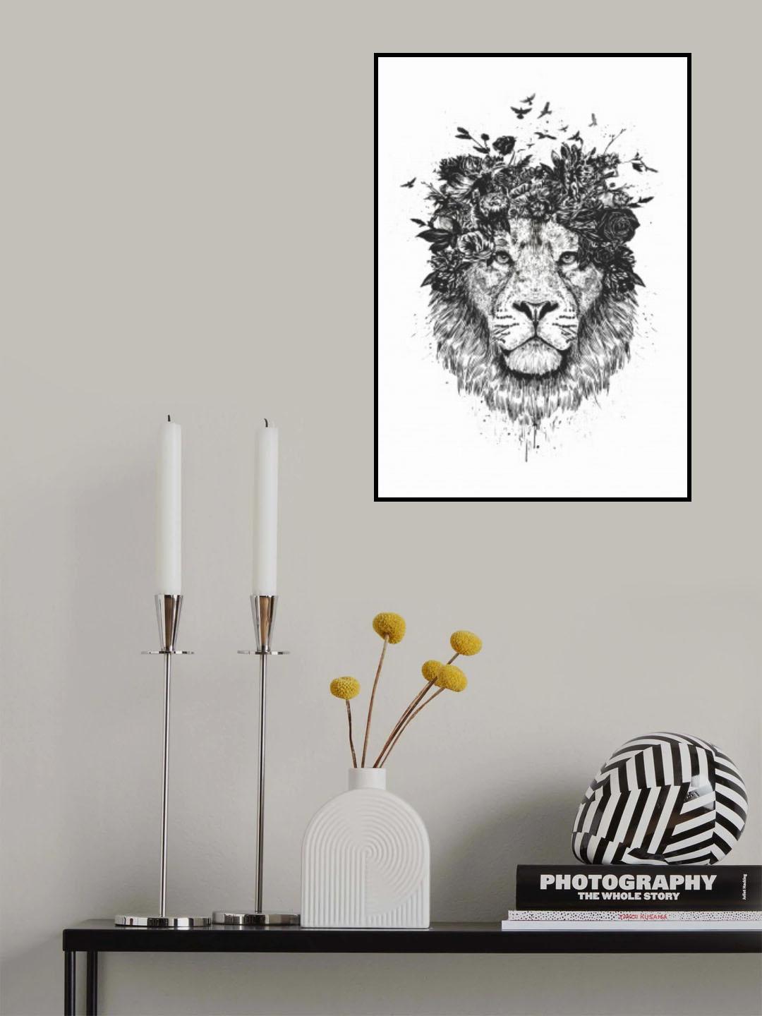 Floral lion (bw) Poster och Canvastavla
