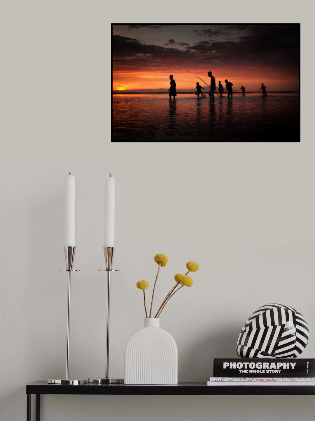 Fishing at sunset Poster och Canvastavla