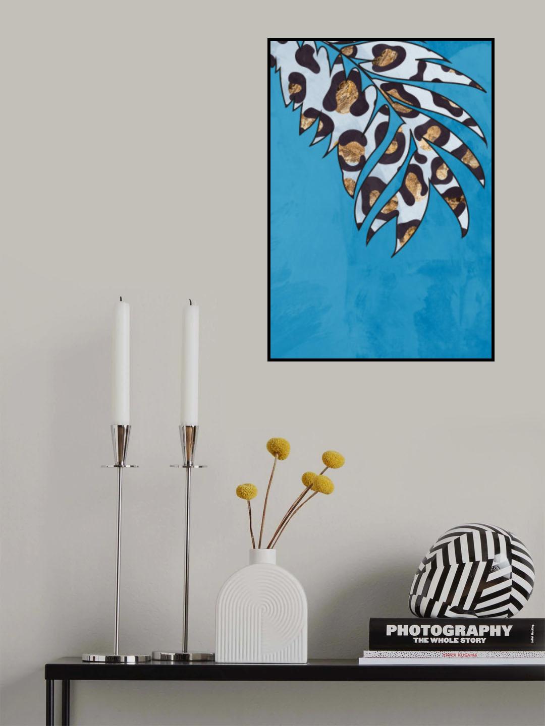 Blue leopard print animal leaf Poster och Canvastavla