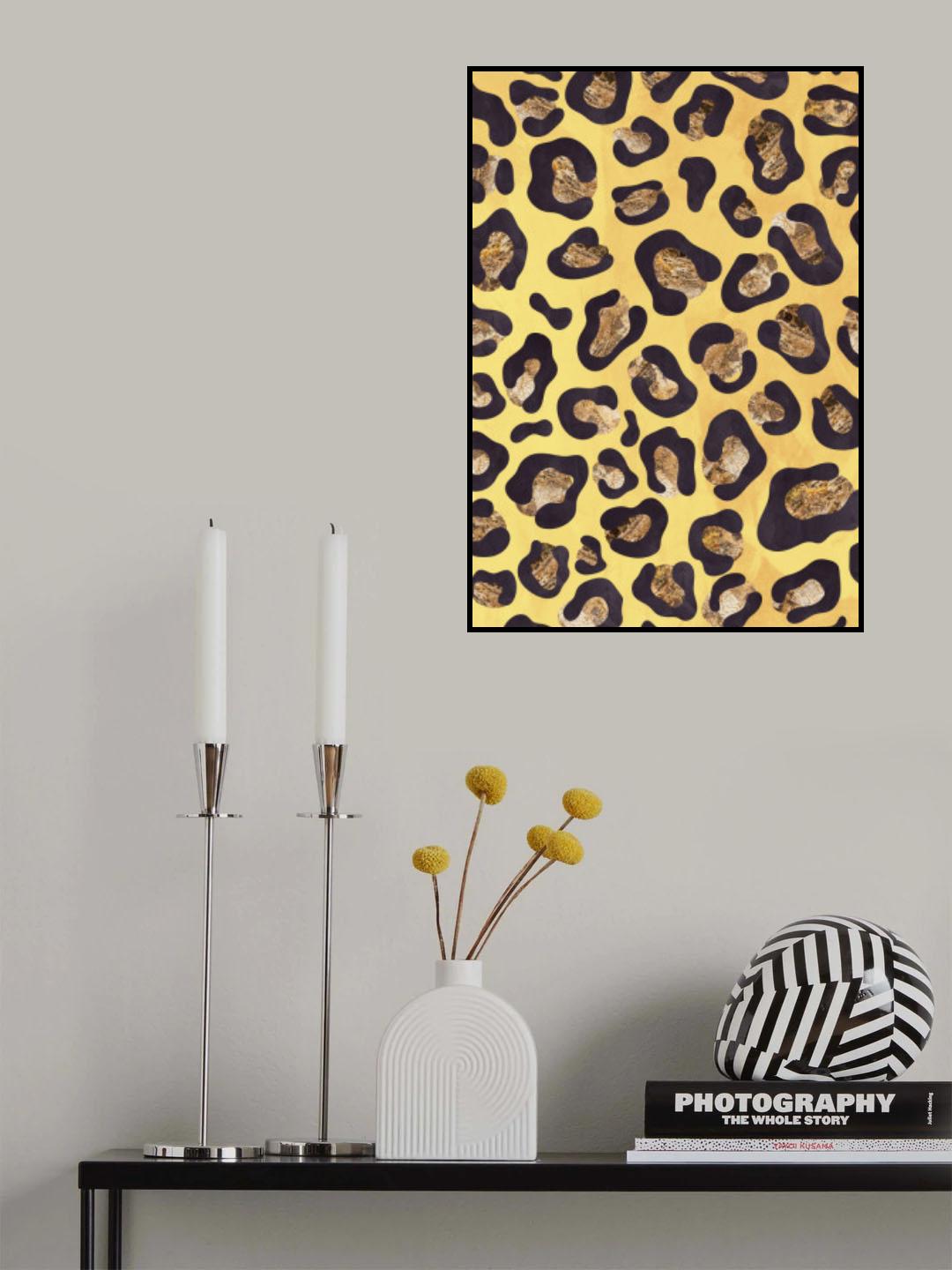 Yellow orange leopard print gold Poster och Canvastavla