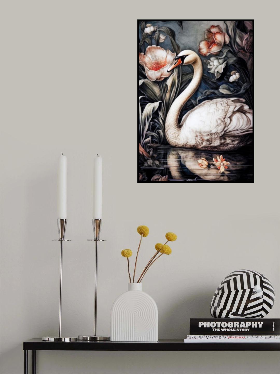 Floral and swan Poster och Canvastavla